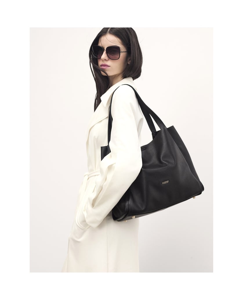 Kazar-Black-loose-fitting-handbag-with-double-handle-černá