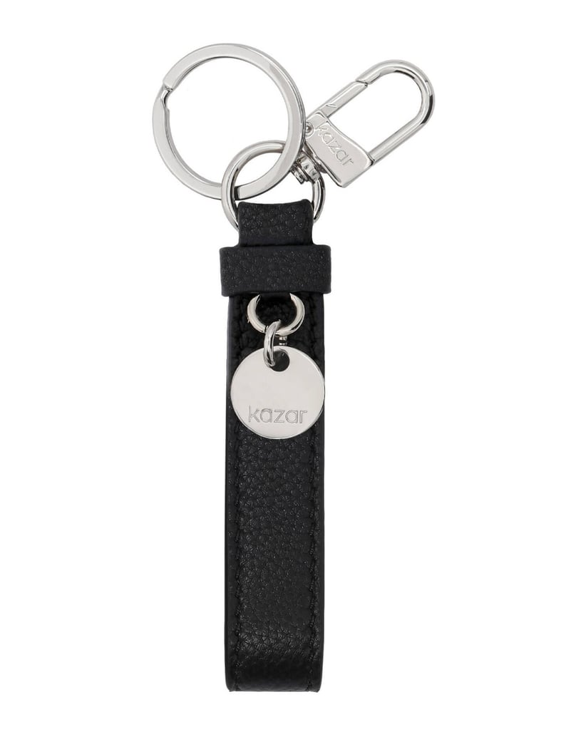 Kazar-Black-leather-key-ring-with-silver-accents-černá
