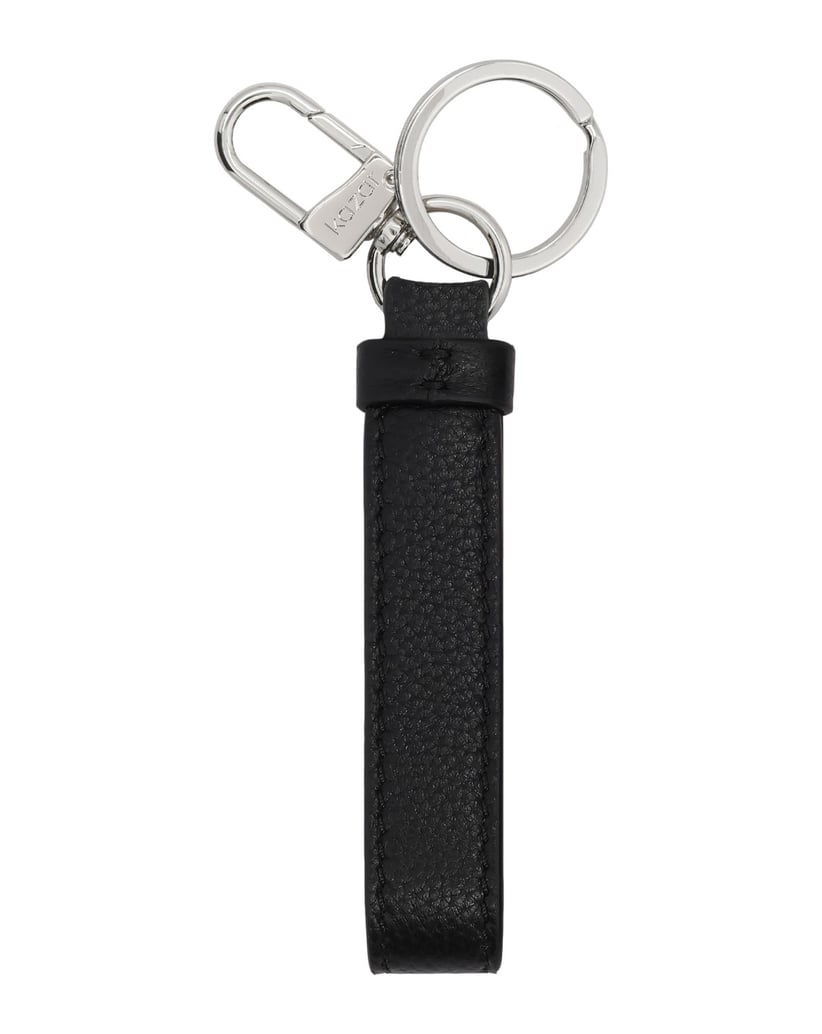 Kazar-Black-leather-key-ring-with-silver-accents-černá