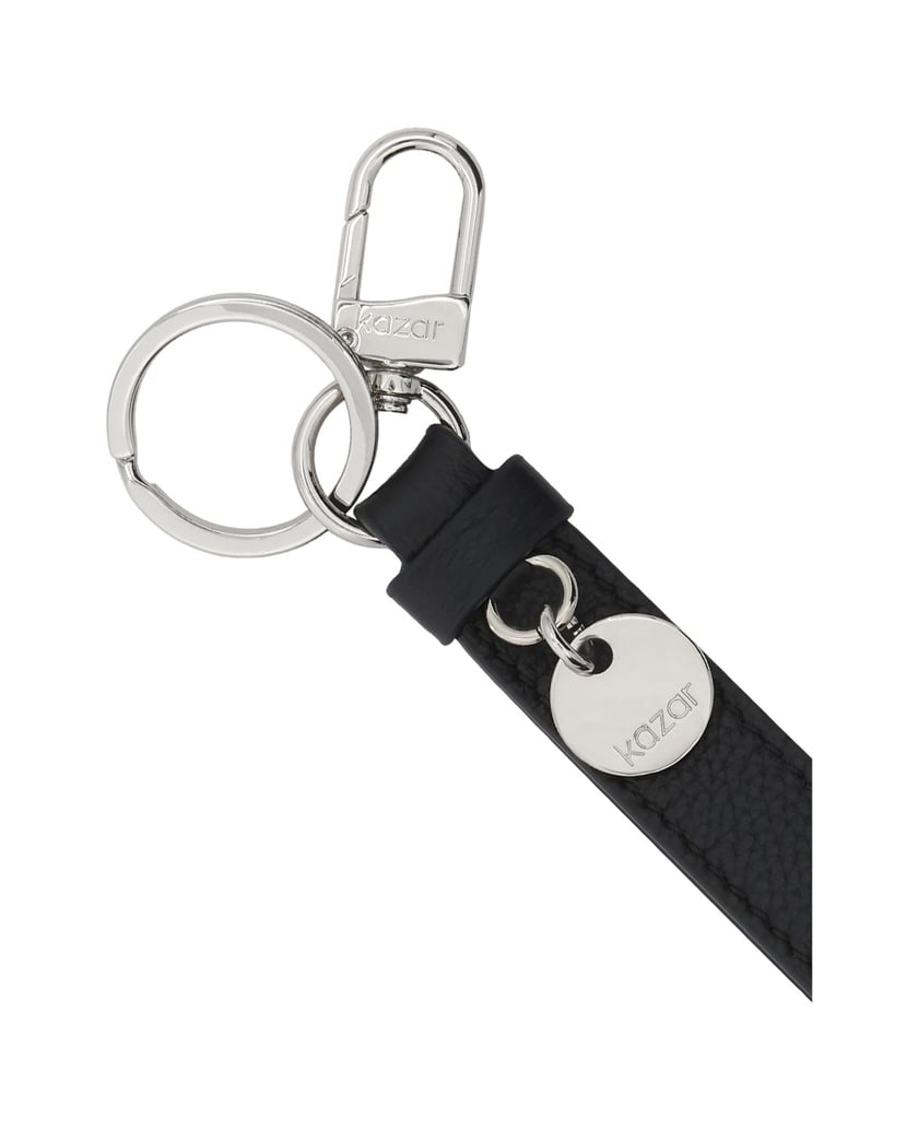 Kazar-Black-leather-key-ring-with-silver-accents-černá