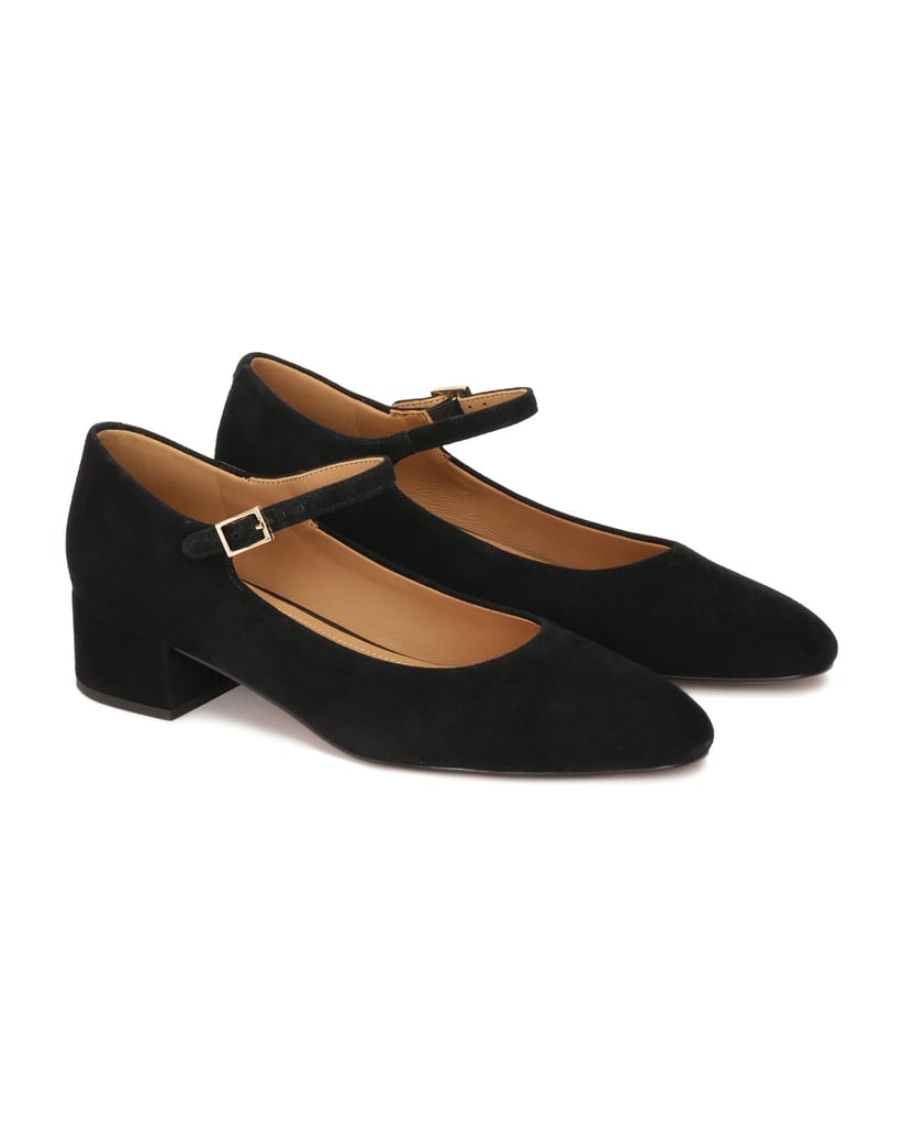 Kazar-Black-suede-pumps-with-strap-and-low-heel-černá