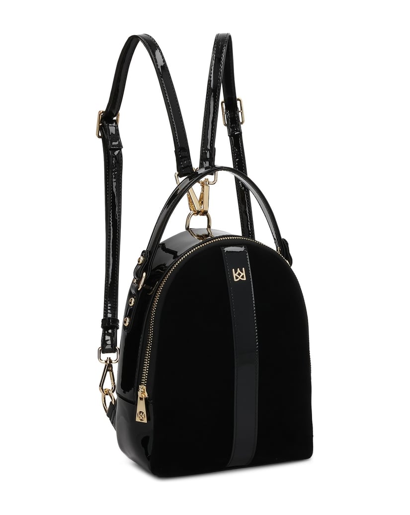 Kazar-Compact-backpack-in-suede-and-patent-leather-černá