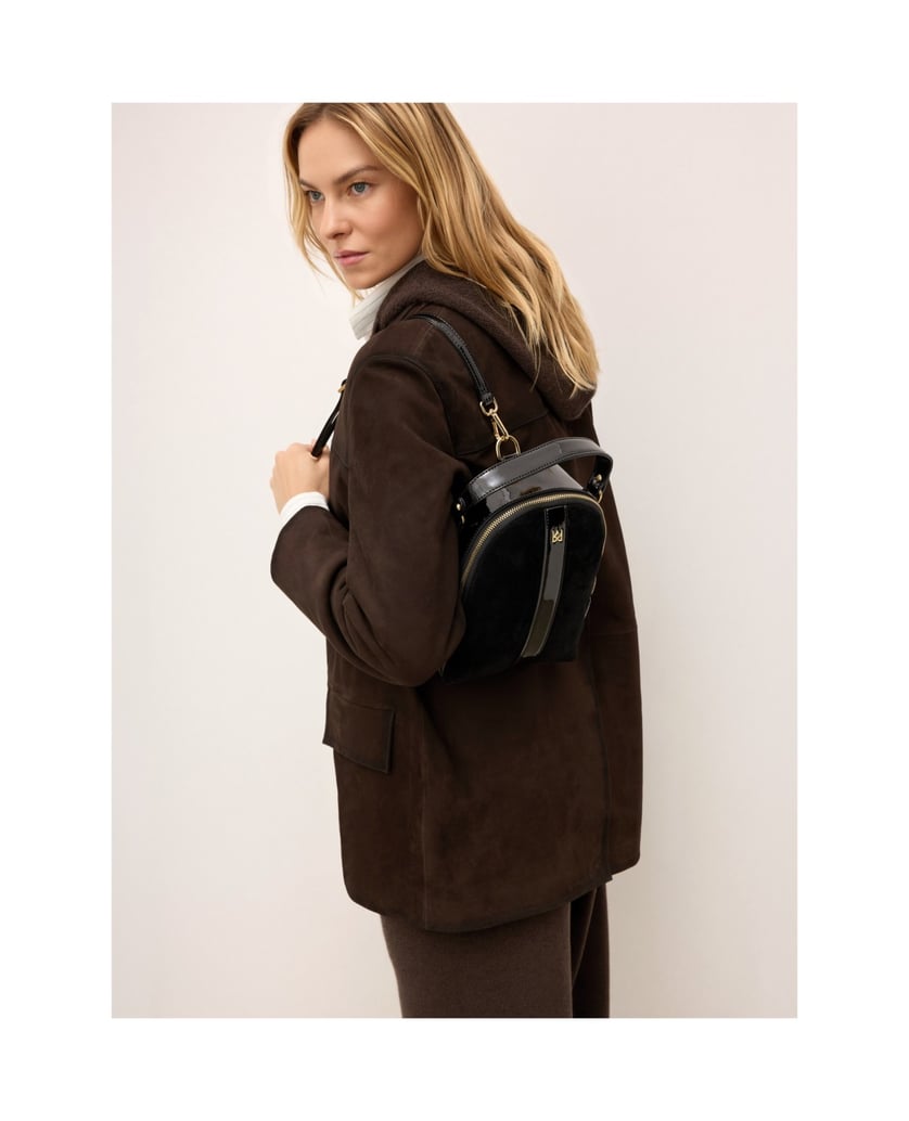 Kazar-Compact-backpack-in-suede-and-patent-leather-černá