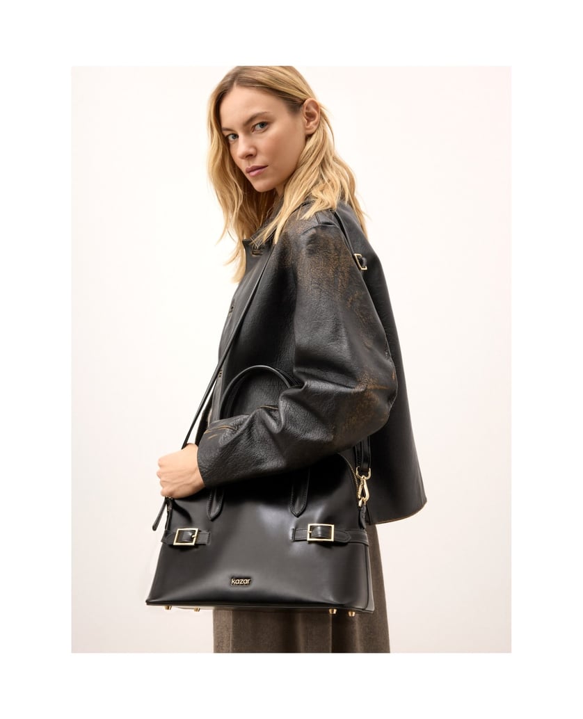 Kazar-Rigid-leather-handbag-with-handles-černá