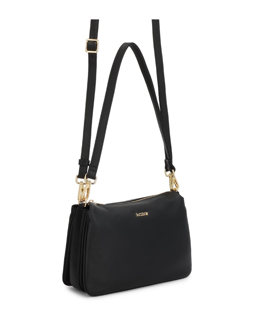 Kazar-Black-leather-bag-with-gold-details-černá