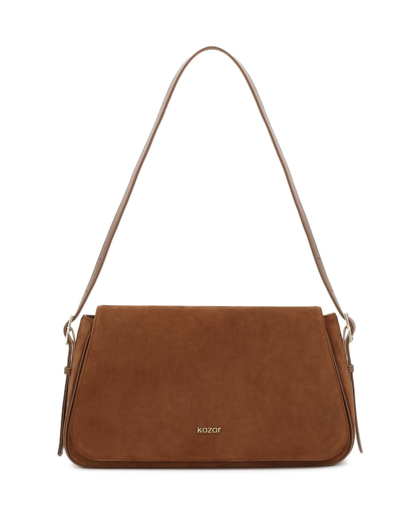 Kazar-Light-brown-suede-handbag-with-KAZAR-logo.-velbloudí