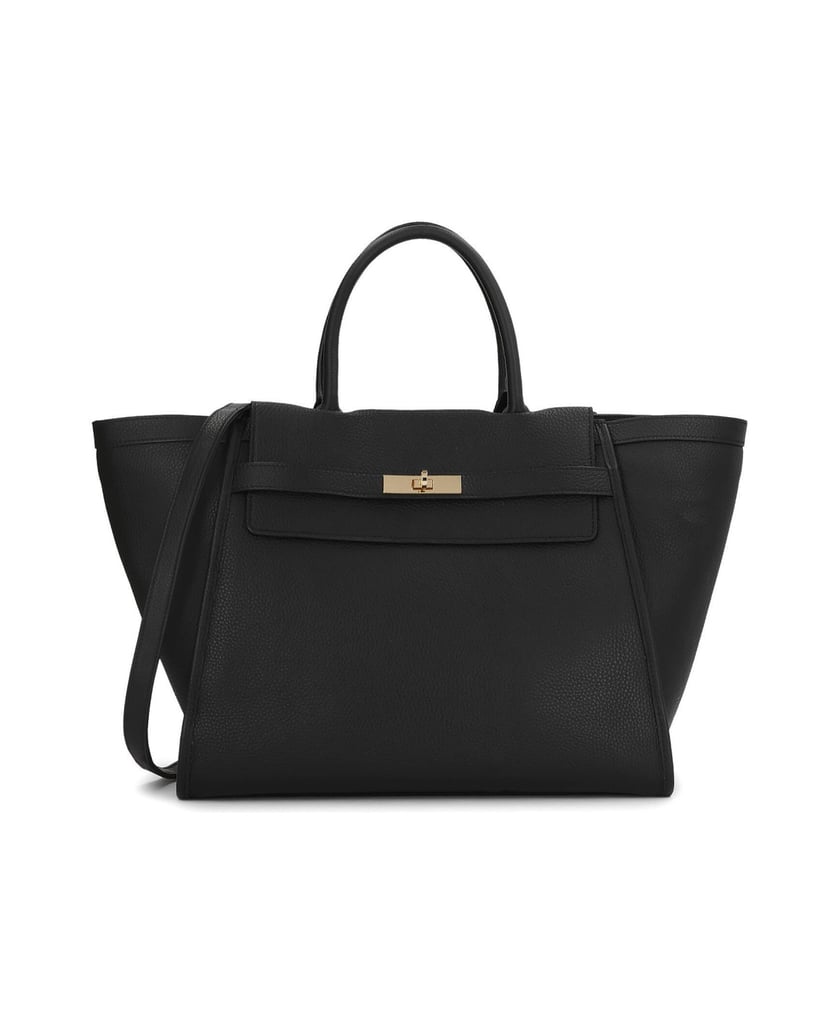 Kazar-Large-black-handbag-with-decorative-strap-and-buckle-černá