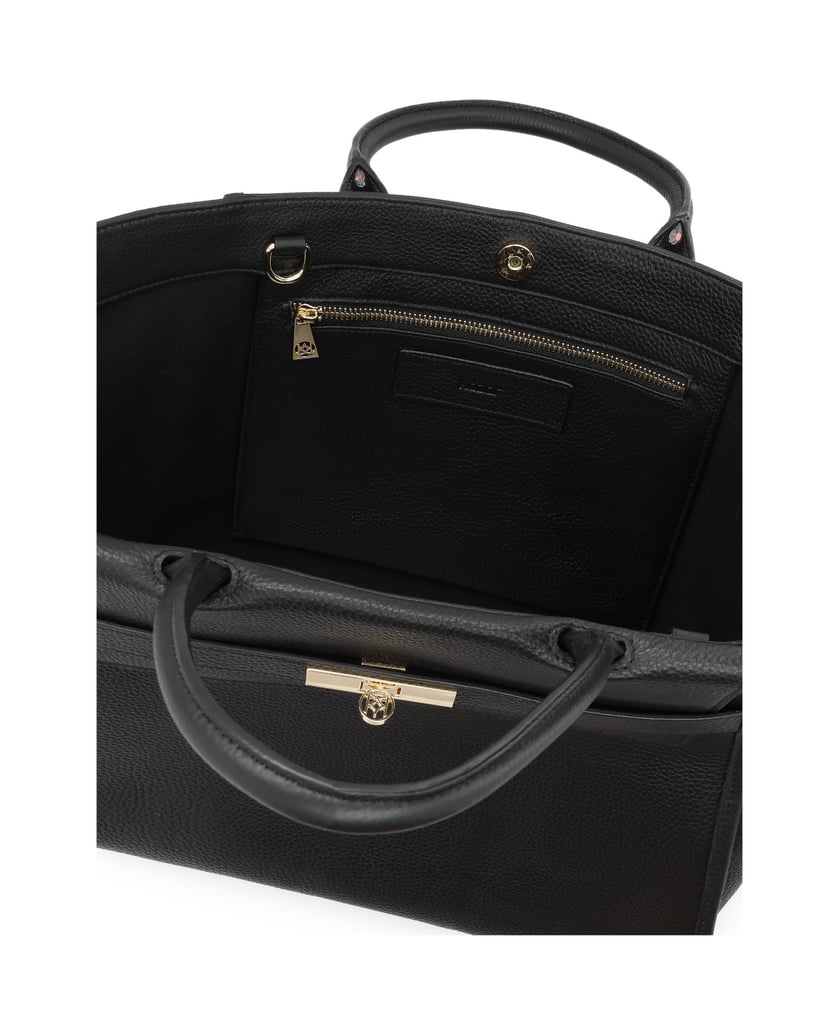 Kazar-Large-black-handbag-with-decorative-strap-and-buckle-černá