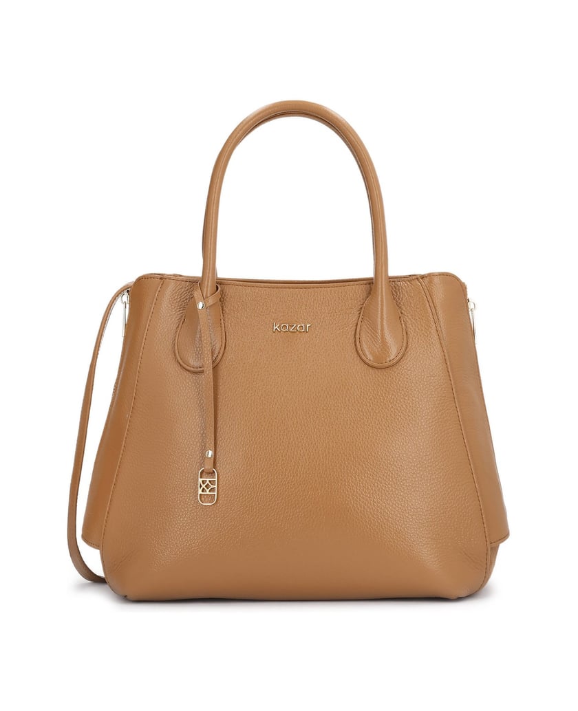 Kazar-Light-brown-leather-handbag-with-key-ring-and-expanding-locks-velbloudí