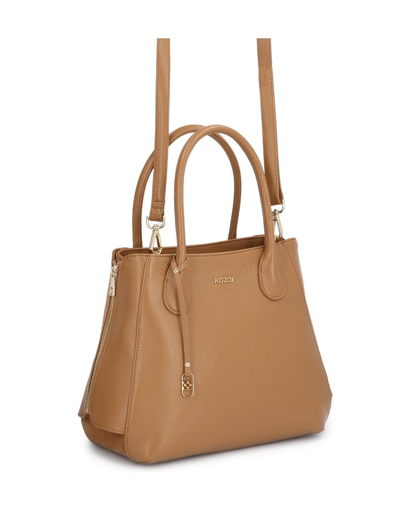 Kazar-Light-brown-leather-handbag-with-key-ring-and-expanding-locks-velbloudí