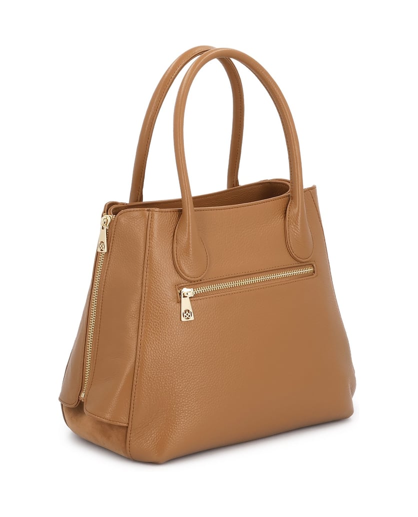 Kazar-Light-brown-leather-handbag-with-key-ring-and-expanding-locks-velbloudí
