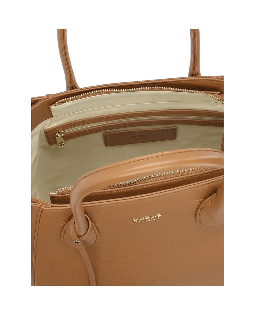 Kazar-Light-brown-leather-handbag-with-key-ring-and-expanding-locks-velbloudí