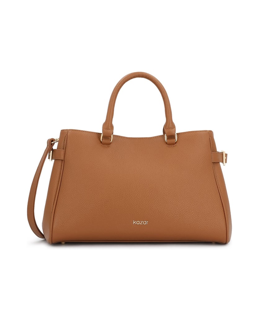 Kazar-Hellbraune-Shopper-Tasche-aus-Leder-mit-seitlichen-Riemen-camel