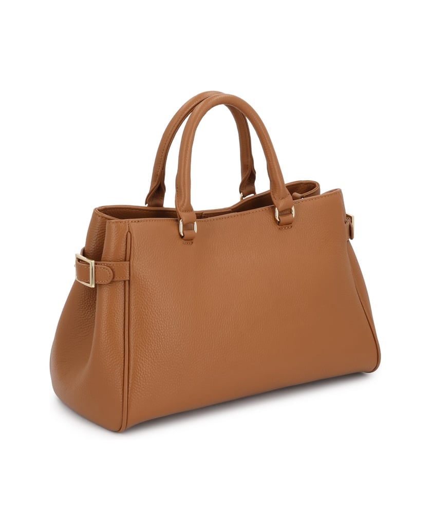 Kazar-Hellbraune-Shopper-Tasche-aus-Leder-mit-seitlichen-Riemen-camel