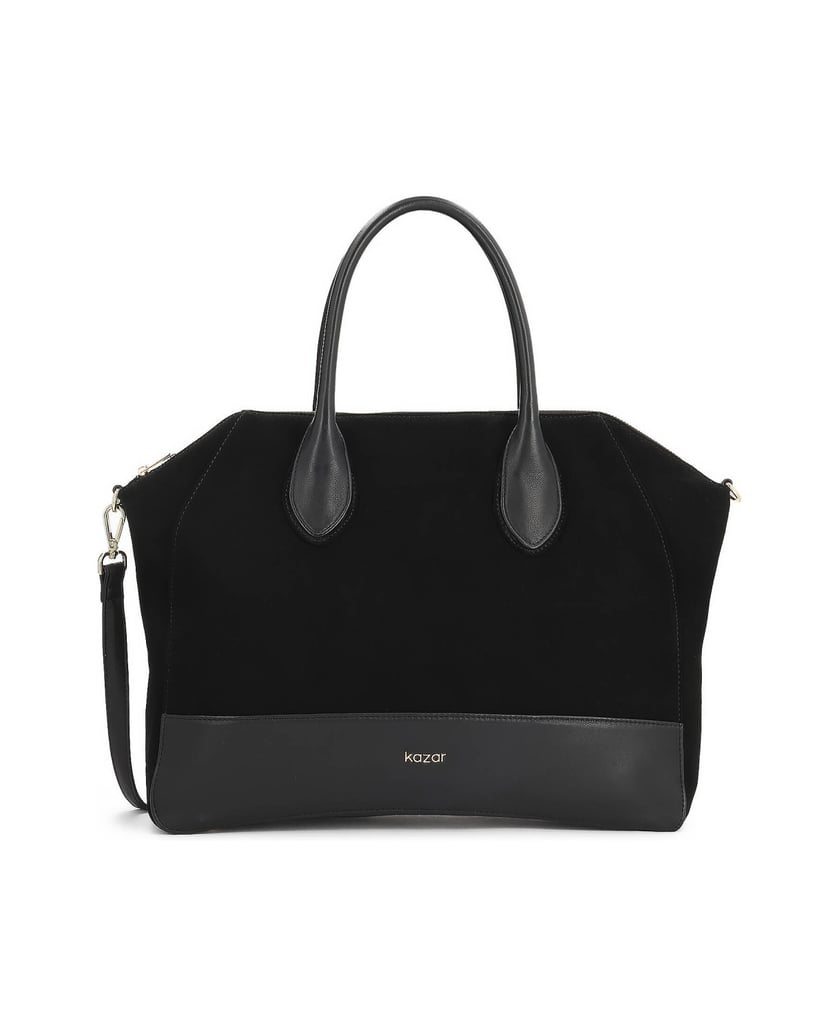 Kazar-Black-suede-handbag-with-handles-and-strap-čierna