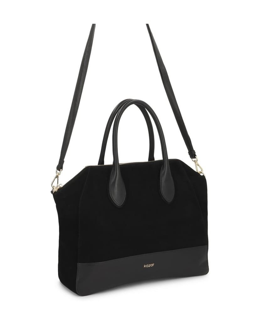Kazar-Black-suede-handbag-with-handles-and-strap-čierna