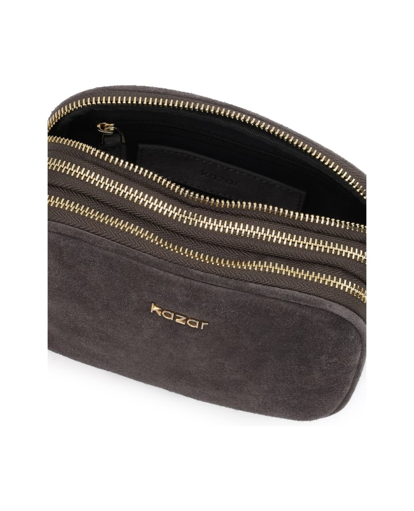 Kazar-Grey-suede-handbag-with-three-compartments-šedá