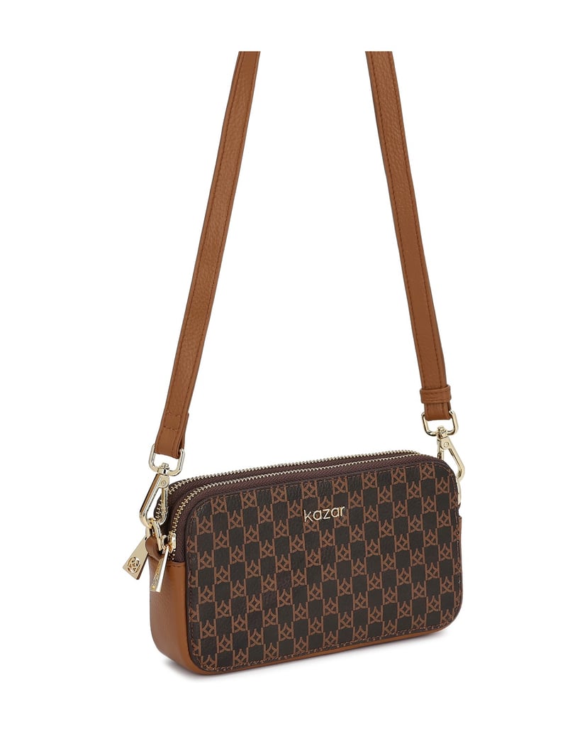 Kazar-Brown-patterned-leather-handbag-hnědá