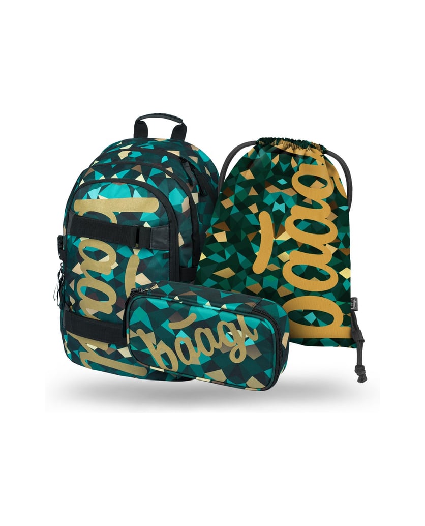 Baagl-Skate-Polygon-Rucksack-Set-3tlg-grün