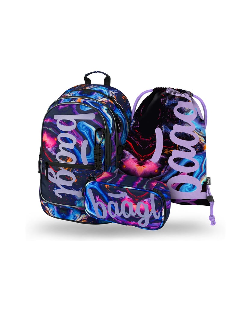 Baagl-Core-Marble-Rucksack-Set-3tlg-lila