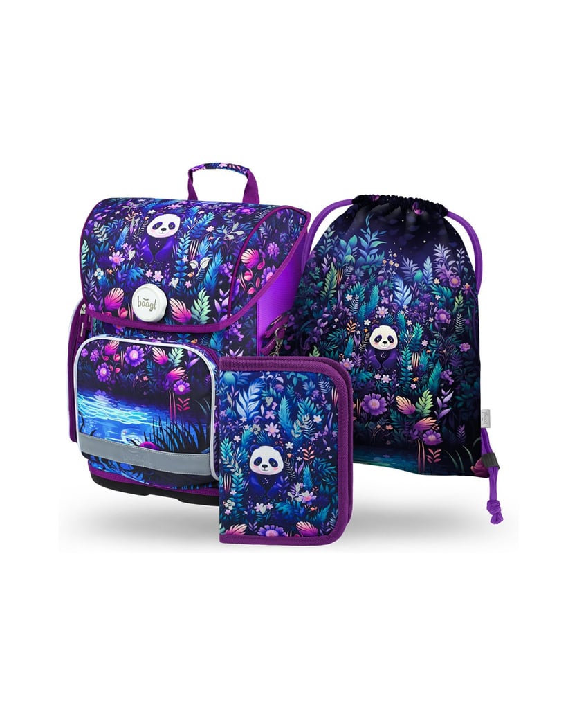 Baagl-Ergo-Jungle-Panda-Schulranzen-Set-3tlg-lila