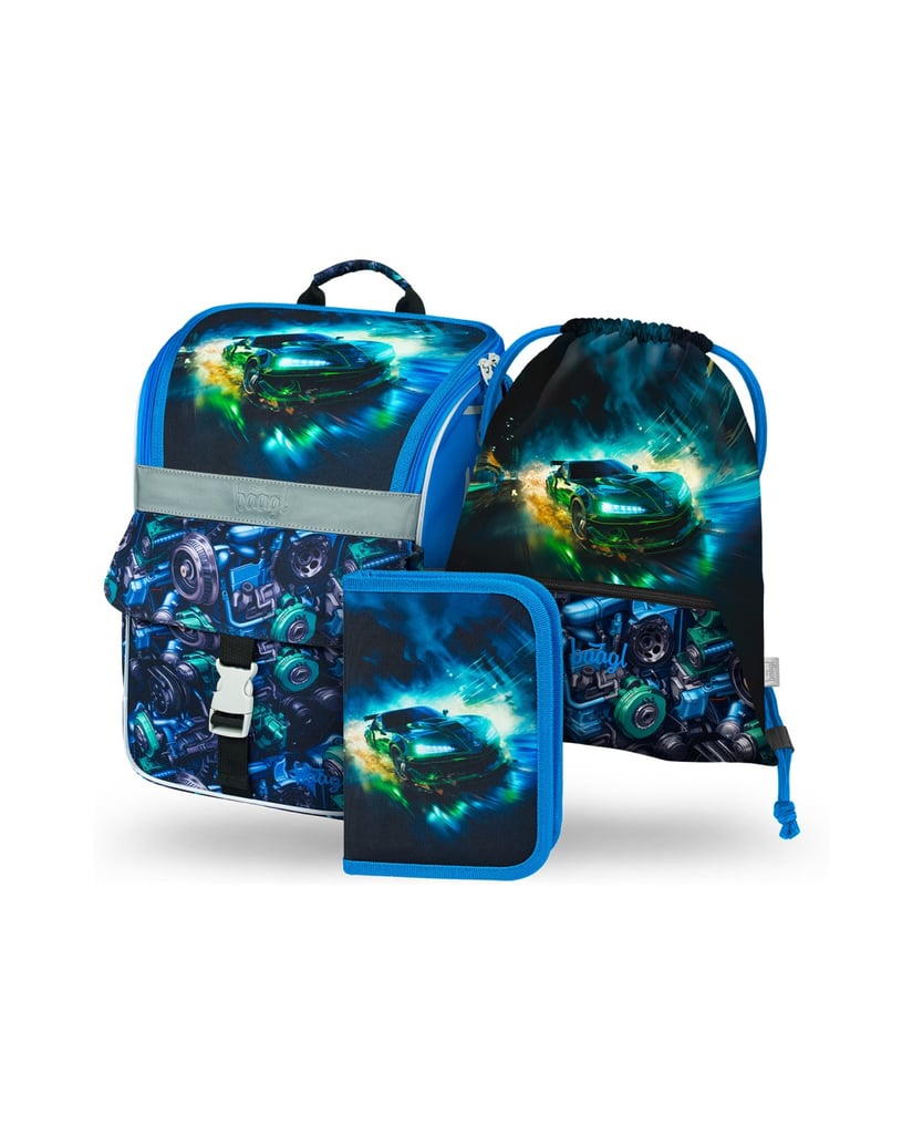 Baagl-Zippy-Rennauto-Schulranzen-Set-3tlg-blau