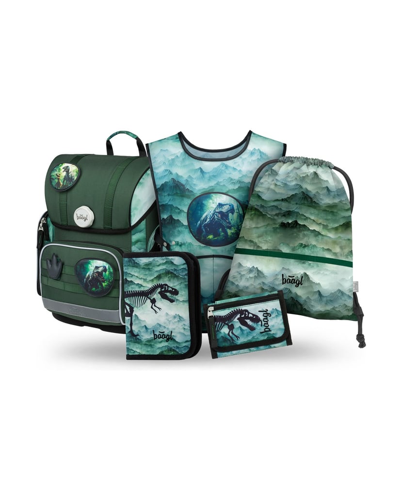 Baagl-Ergo-Dino-Schulranzen-Set-5tlg-grün