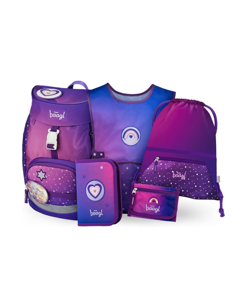 Baagl-AIRY-Pferde-Herz-Rucksack-Set-5tlg-lila