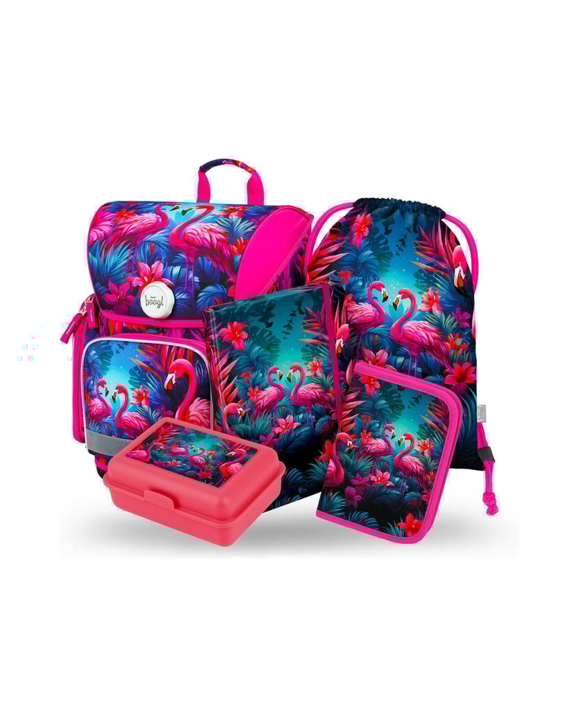 Baagl-Ergo-Flamingos-Schulranzen-Set-5tlg