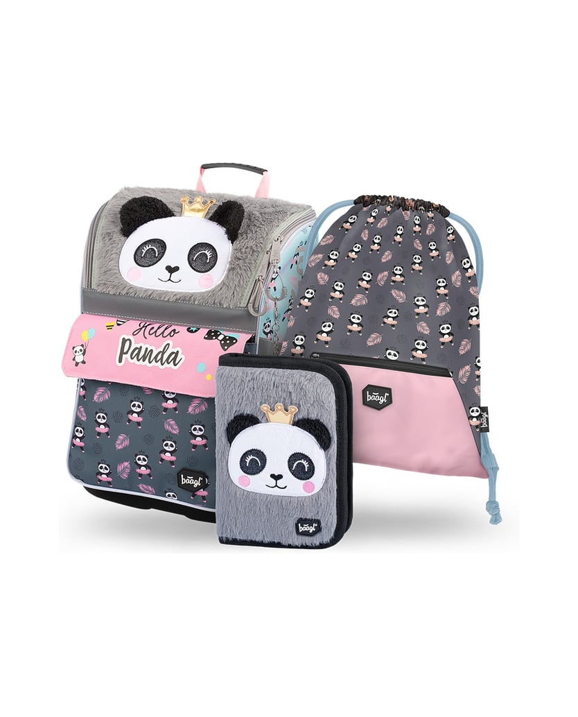 Baagl-Zippy-Panda-Schulranzen-Set-3tlgg-grau