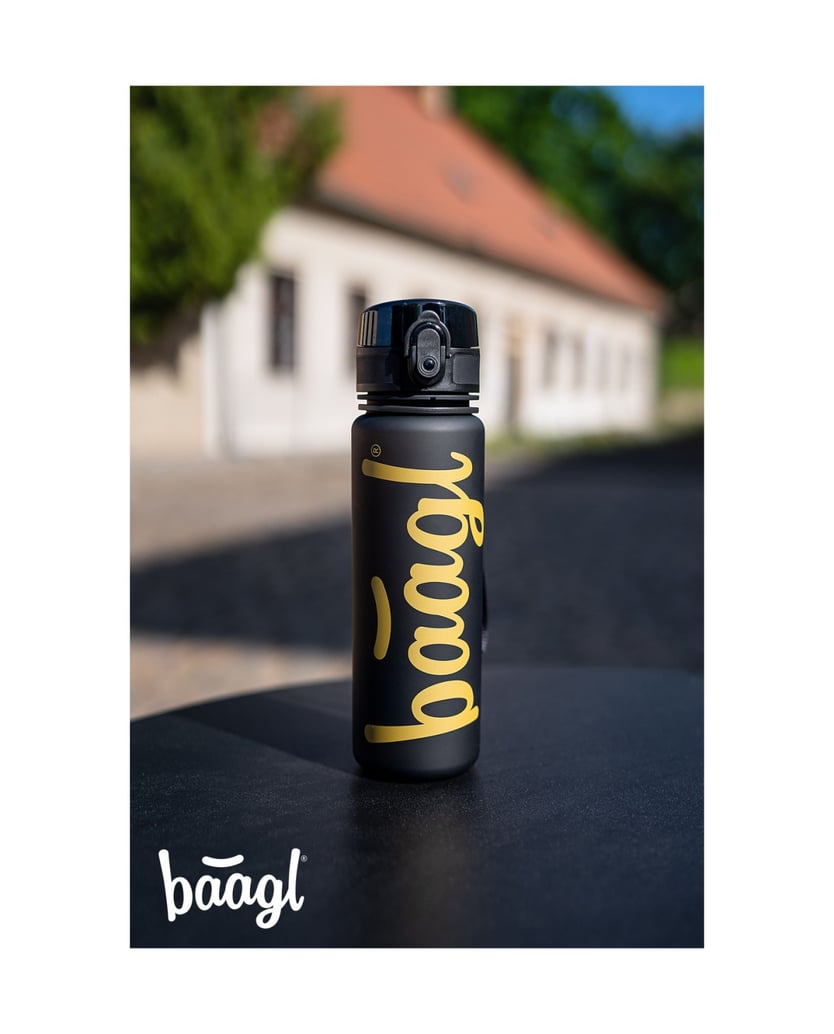 Baagl-Tritan-Trinkflasche-Logo-Gold,-500-ml-schwarz