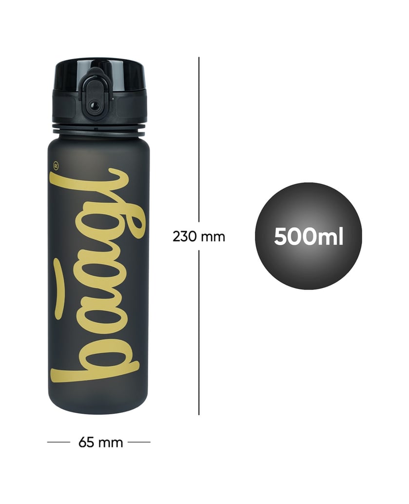 Baagl-Tritan-Trinkflasche-Logo-Gold,-500-ml-schwarz