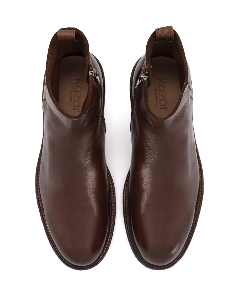 Kazar-Brown-zipped-boots-with-leather-sole-hnědá
