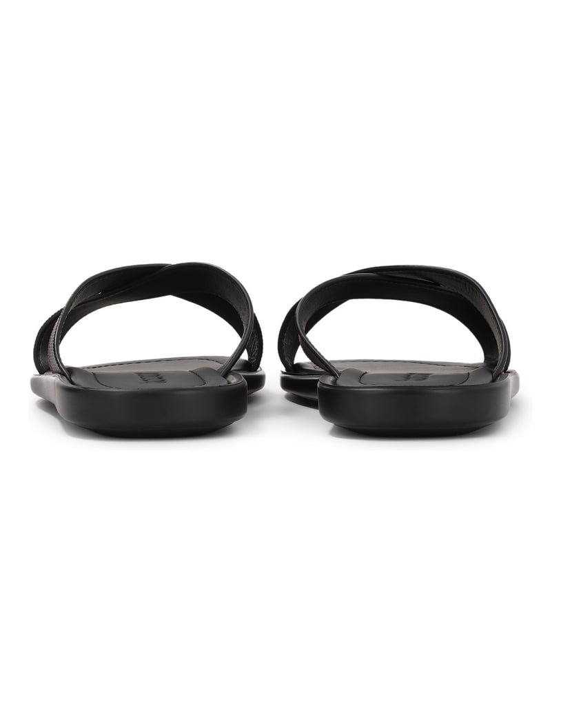 Kazar-Black-leather-men's-slides-with-red-stitching-černá