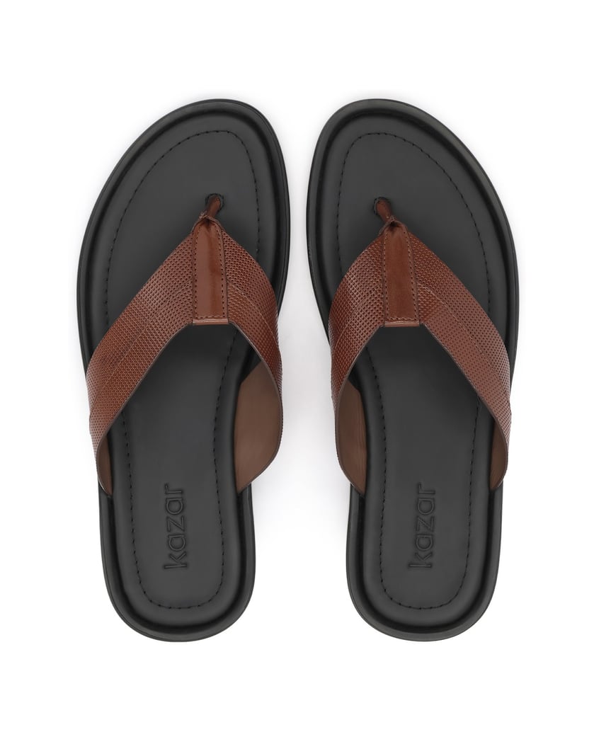 Kazar-Braune-Herren-Flip-Flops-aus-Leder-mit-perforiertem-Schaft-braun