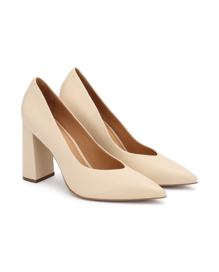 Kazar-Bright-leather-pumps-with-a-wide-heel-béžová