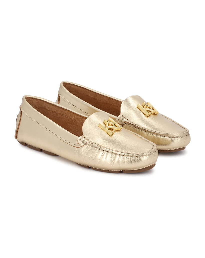 Kazar-Gold-monogrammed-leather-moccasins-zlatá