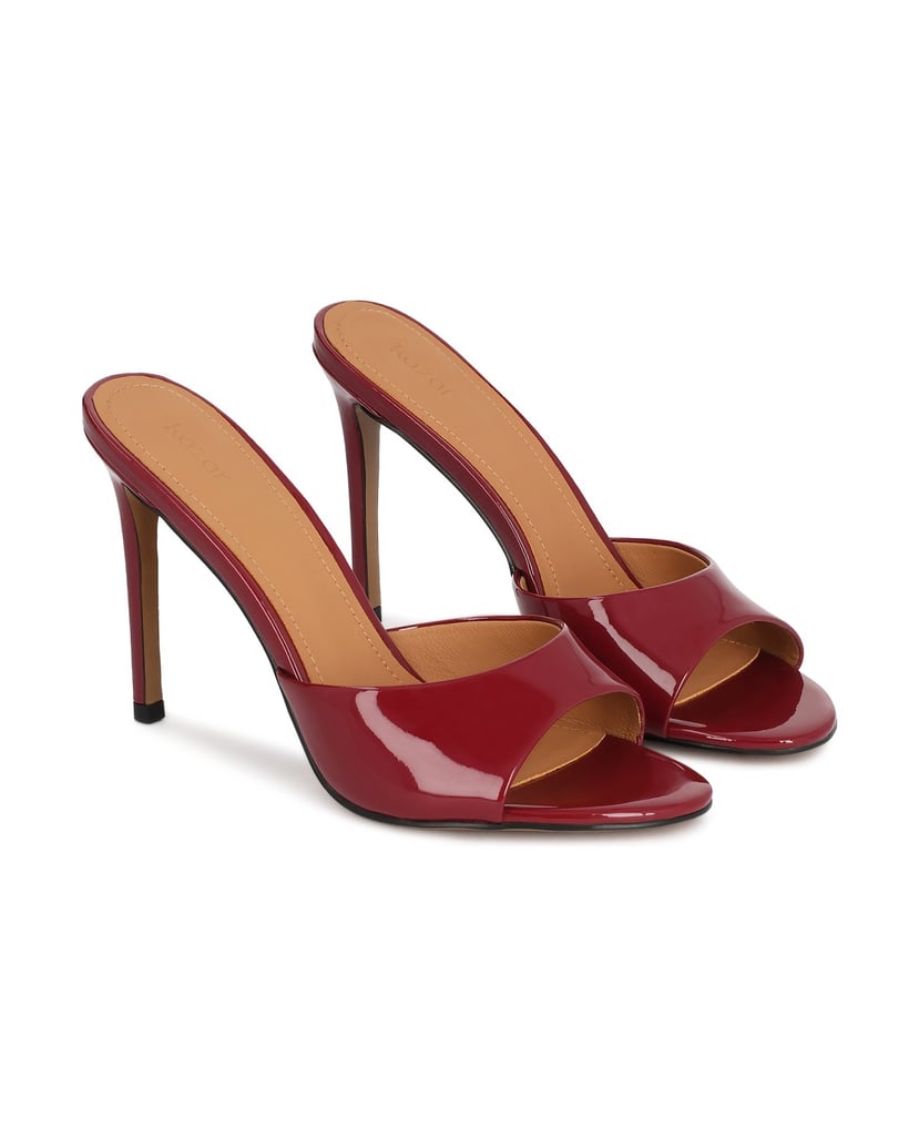 Kazar-Maroon-patent-leather-mules-on-a-high-stiletto-heel-červená