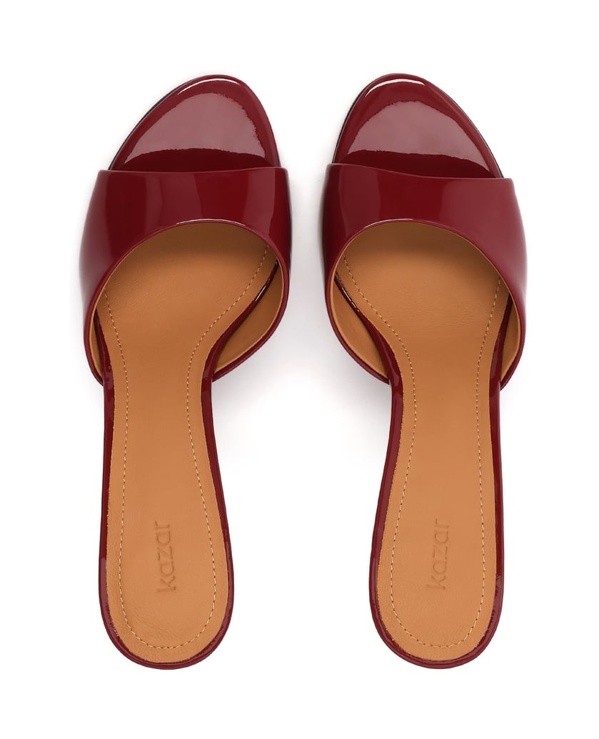 Kazar-Maroon-patent-leather-mules-on-a-high-stiletto-heel-červená