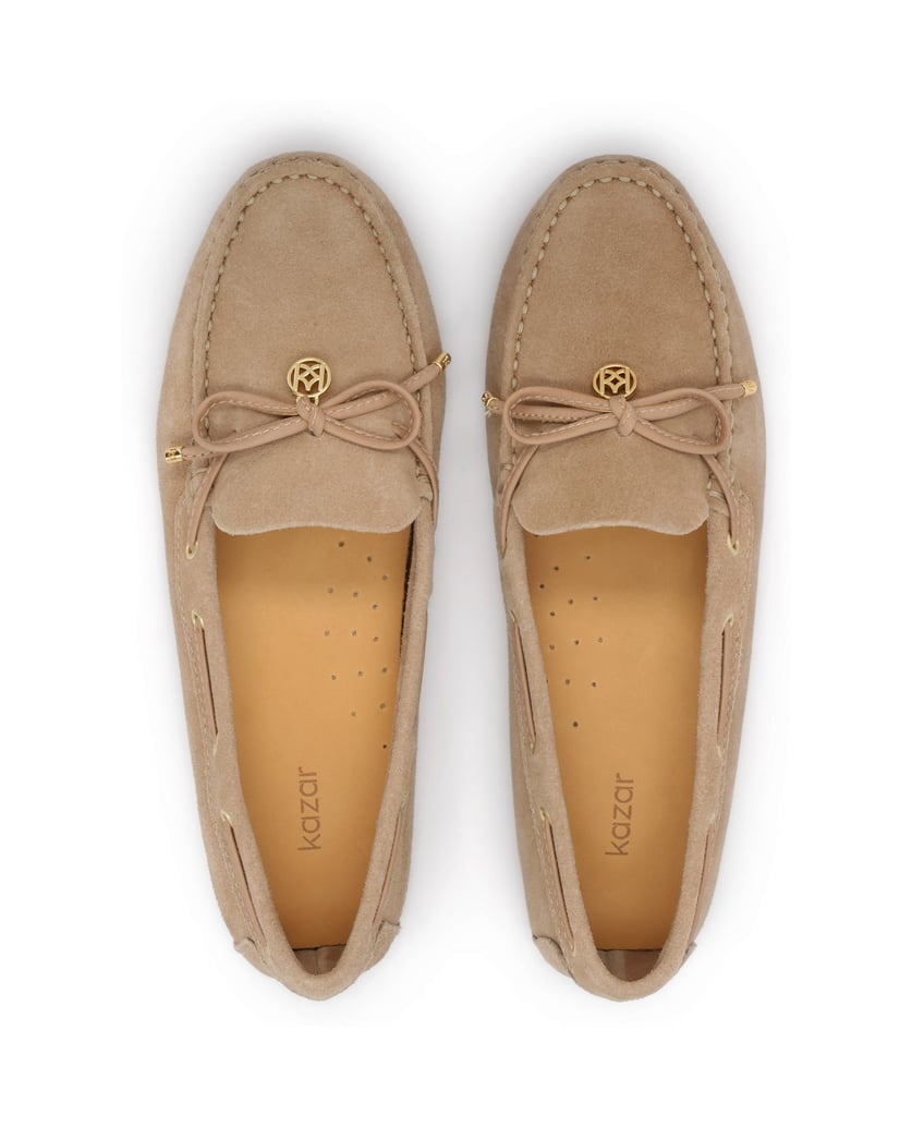 Kazar-Women's-Beige-Nubuck-Moccasins-with-bow-and-monogram-from-Kazar-béžová