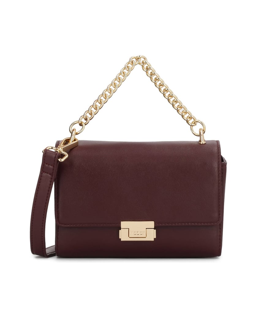 Kazar-Maroon-handbag-with-chain-and-strap-červená