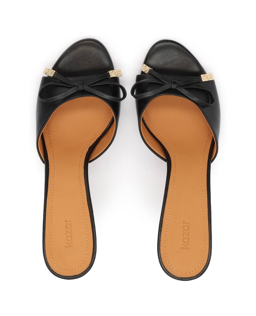 Kazar-Black-leather-stiletto-mules-with-a-bow-čierna