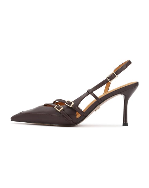 Brown slingback pumps with straps