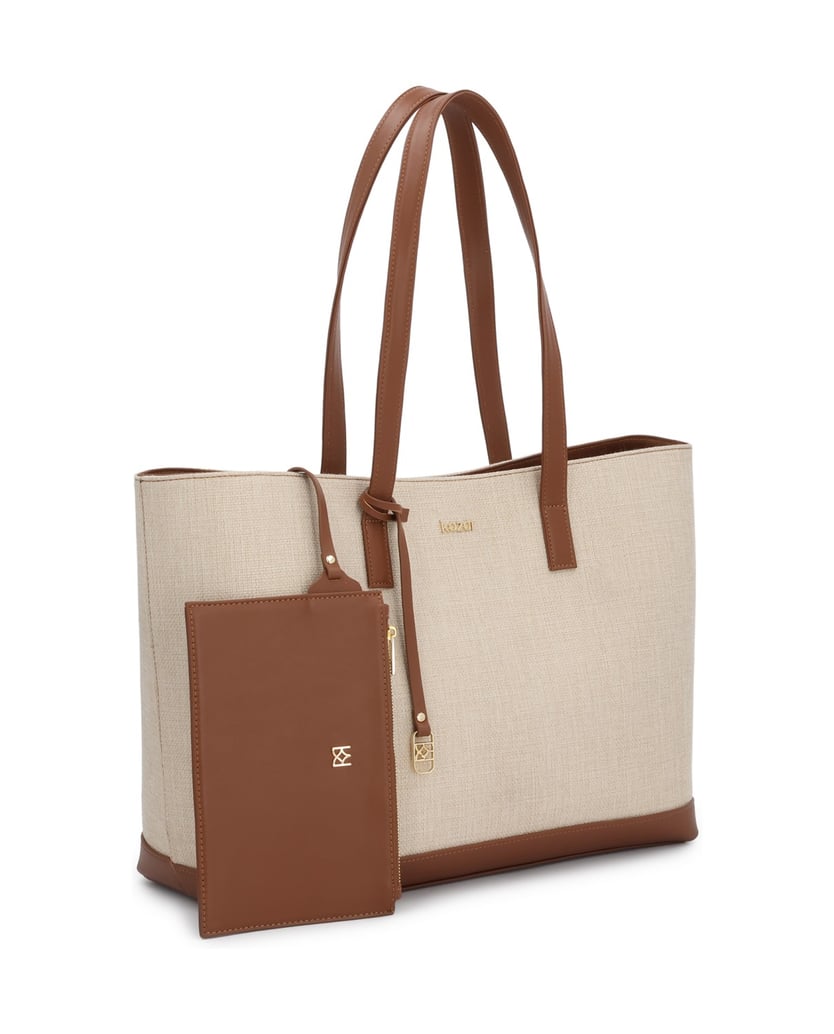 Kazar-Large-handbag-in-fabric-and-leather-béžová