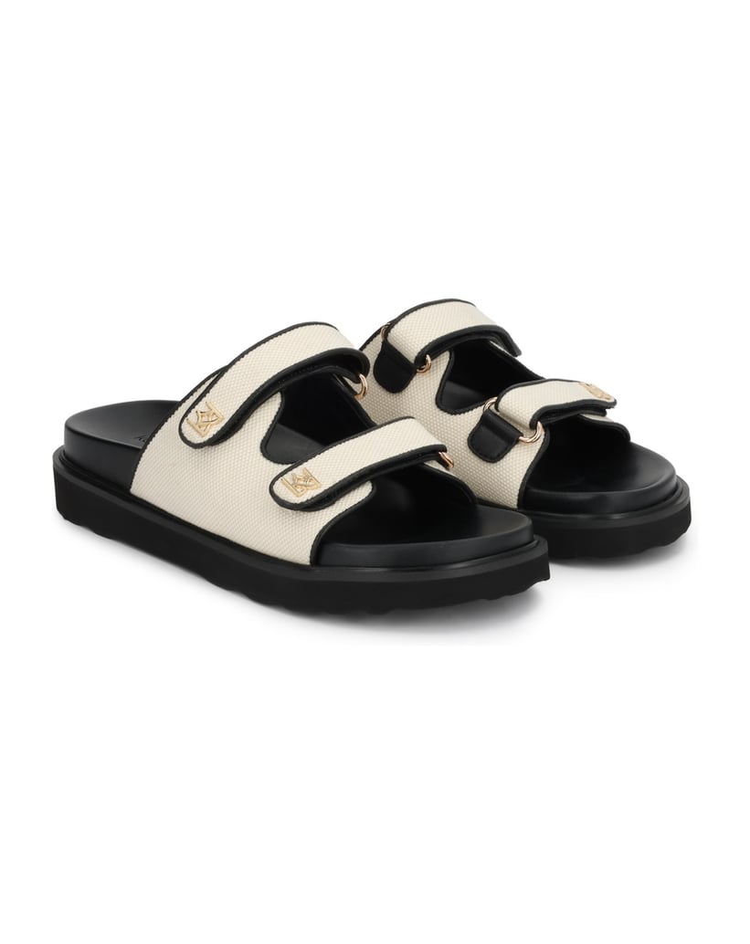 Kazar-Monogrammed-raffia-and-leather-slides-on-a-contoured-sole-béžová