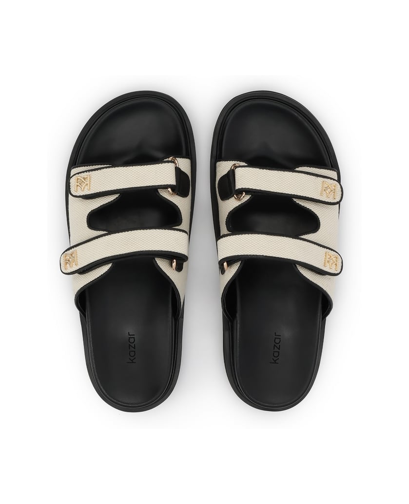 Kazar-Monogrammed-raffia-and-leather-slides-on-a-contoured-sole-béžová