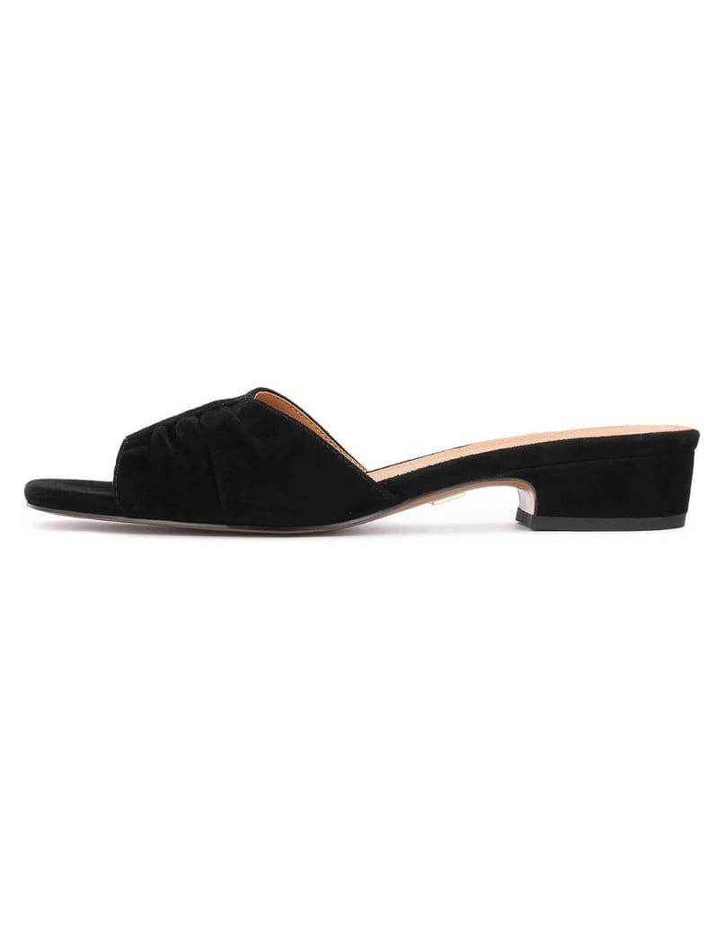 Kazar-Black-suede-mules-with-crinkle-upper-černá