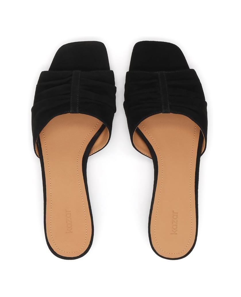 Kazar-Black-suede-mules-with-crinkle-upper-černá