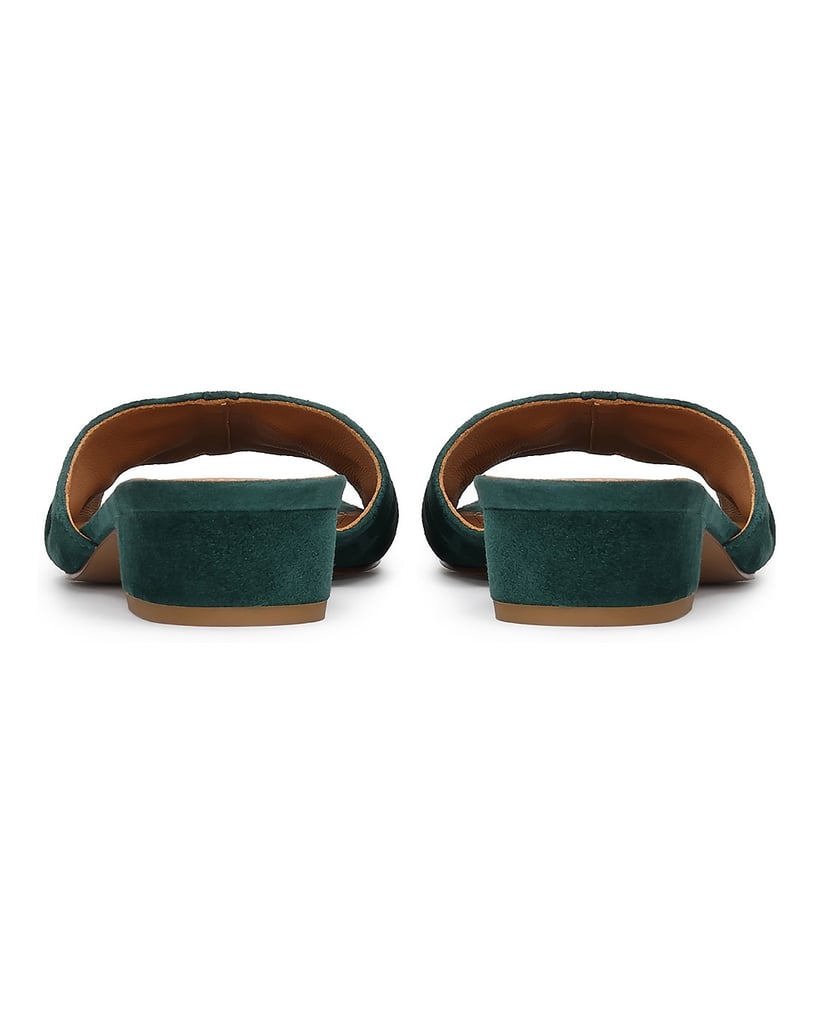 Kazar-Green-suede-mules-with-a-wide-heel-zelená