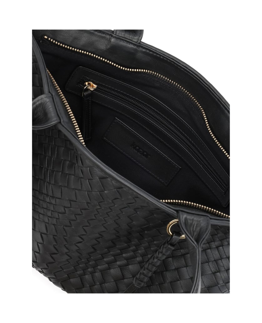 Kazar-Interlaced-leather-shoulder-bag-černá